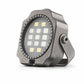 Gray mini LED flashlight with round light array and side clip, angled view