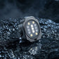 Black mini keychain flashlight with round LED panel lit