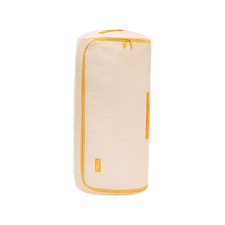 Compressible cylindrical quilt storage bag, milk yellow with top carry handle