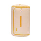 Compressible cylindrical quilt storage bag, milk yellow with vertical zipper detail