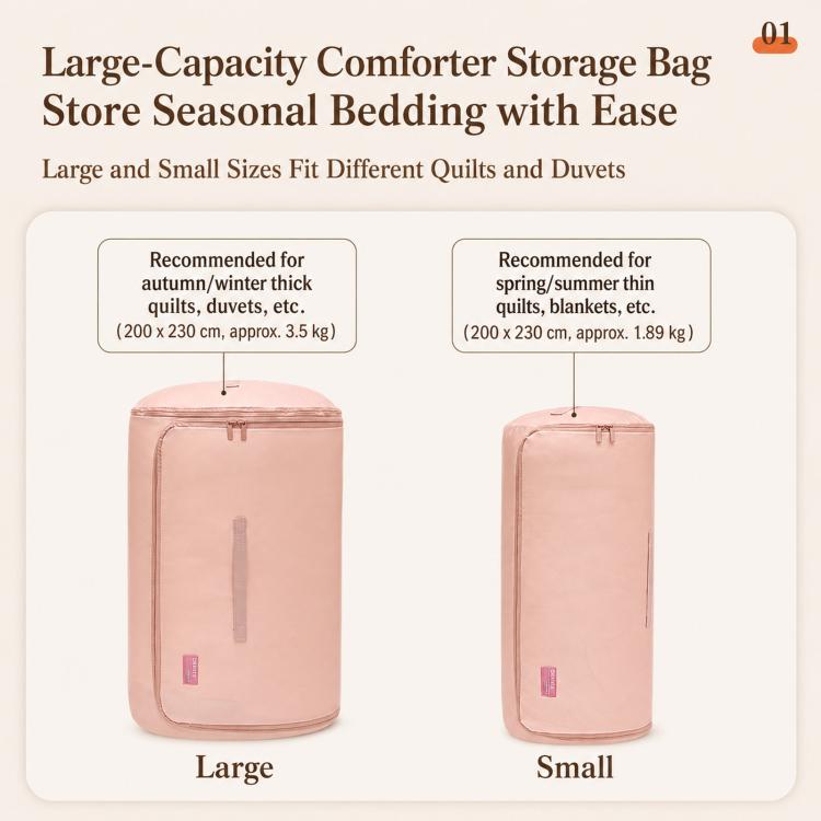 Cylindrical quilt storage bag set, large and small, pink, with zipper closure