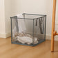 Collapsible gray mesh laundry hamper basket with side handles, open top