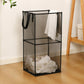 Collapsible black double-layer mesh laundry hamper basket with side handles