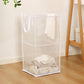 Collapsible white double-layer mesh laundry hamper basket with side handles