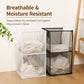 Collapsible mesh laundry hamper baskets with handles in white and gray