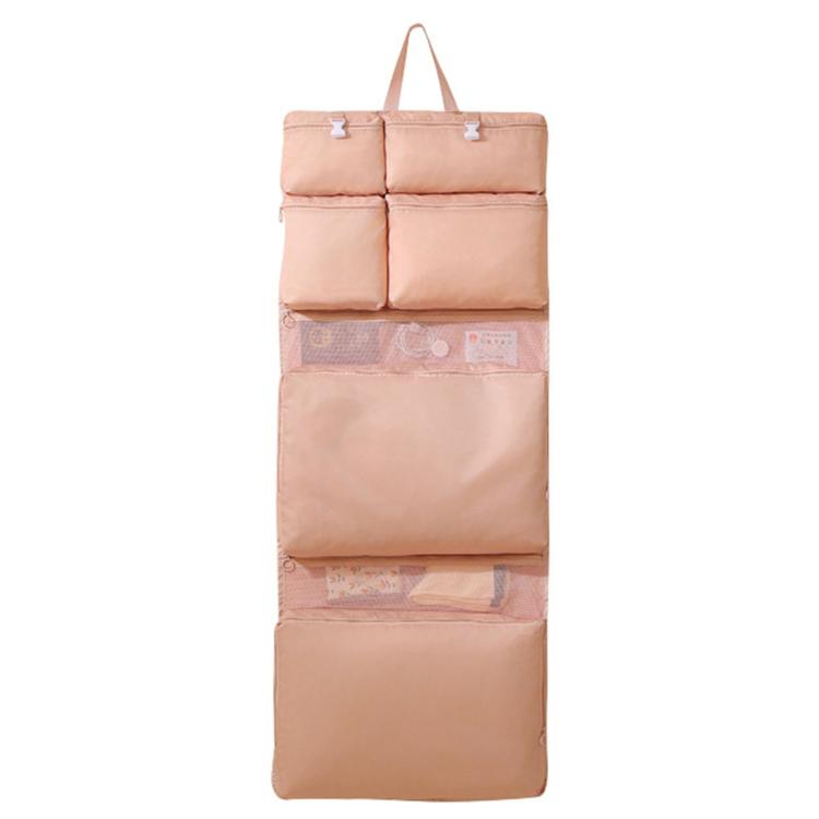 Hanging travel clothes organizer bag, rose pink with multiple padded compartments and hanging straps