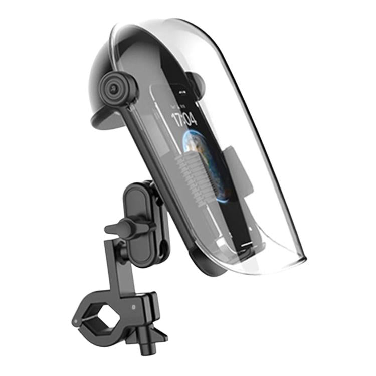 Motorcycle phone mount with clear sunshade rain cover and clamp bracket, black mount