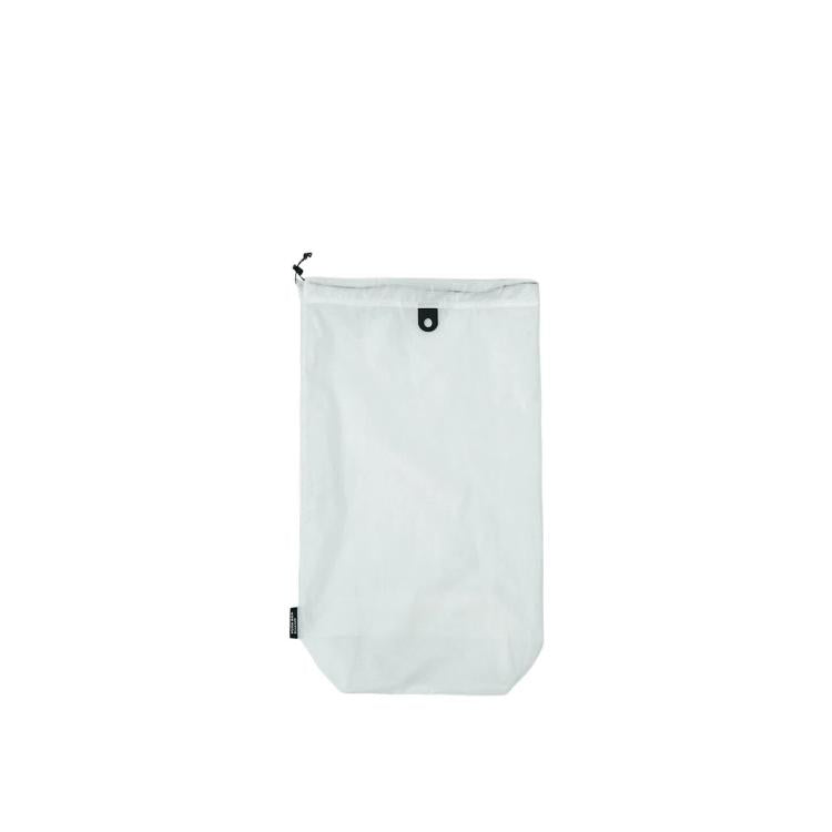 Waterproof drawstring shoe storage pouch in white, with top grommet and Hypalon loop