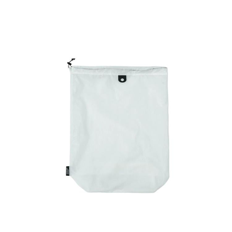 Waterproof drawstring shoe storage pouch in white, front view with Hypalon loop