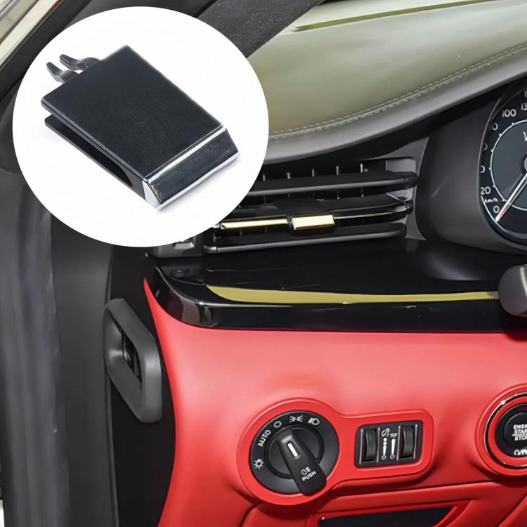 Car air vent grille insert with black cover and chrome trim, front console style