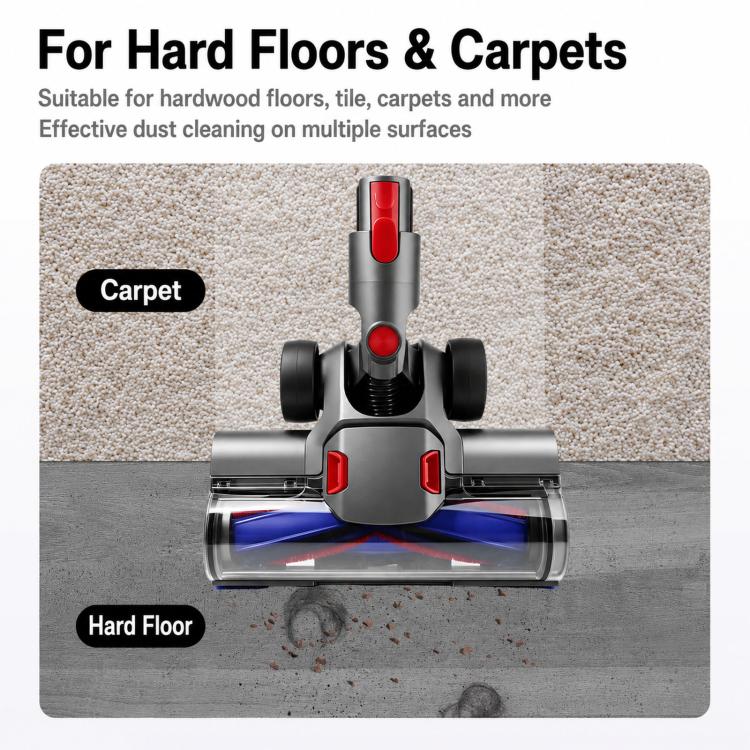 Motorized floor brush head for carpet and hard floors with roller and red accent panel