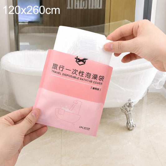 Individually wrapped HDPE disposable bathtub liner cover, pink and white, 120 x 260cm
