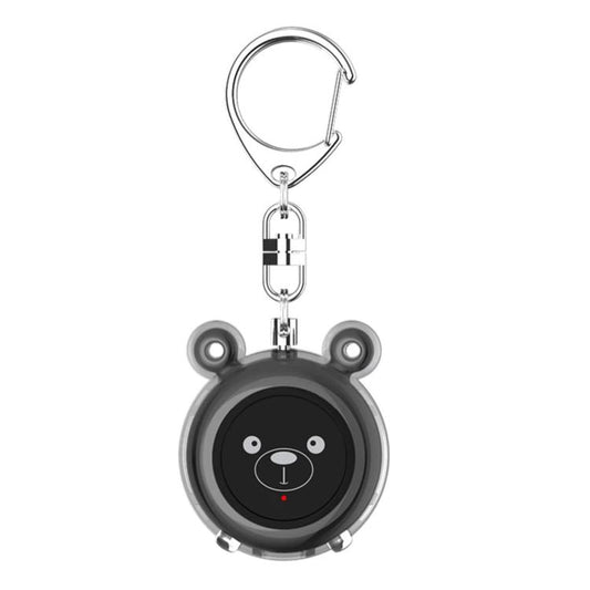 Black bear-face personal alarm keychain with metal clip and ring loop