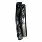 Car side turn signal light with clear lens, black housing, left side marking