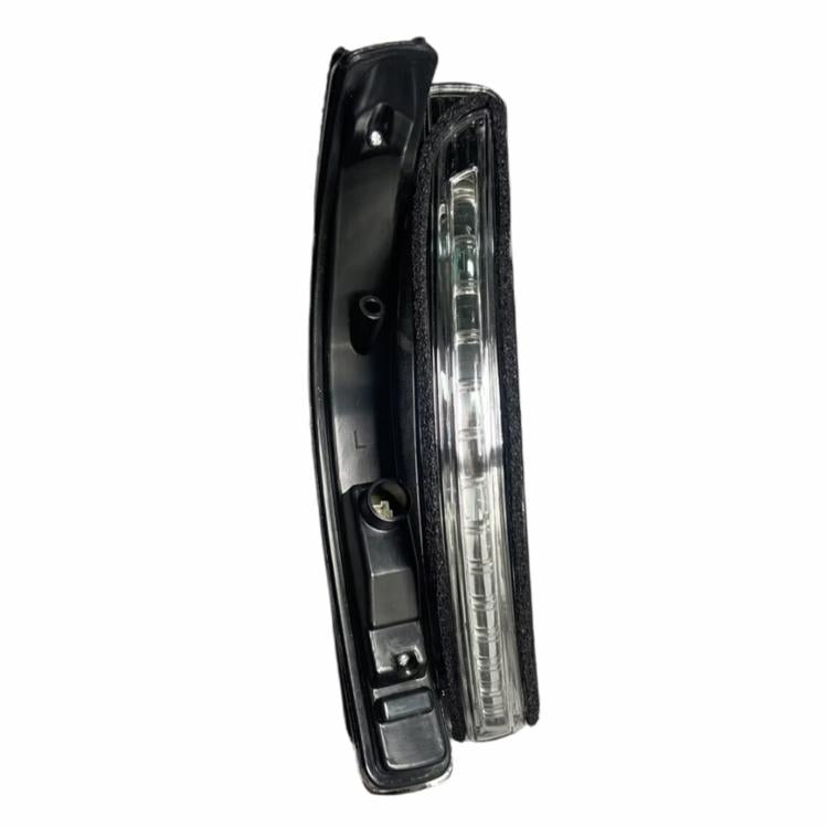 Car side turn signal light with clear lens, black housing, left side marking