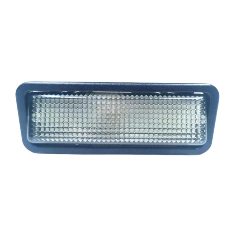 Car interior dome reading light, blue housing with clear grid lens