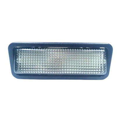 Car interior dome reading light, blue housing with clear grid lens