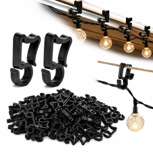 Black plastic gutter light hooks and clips, 50-pack for outdoor string lights