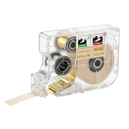 Heat-transfer label cartridge with beige tape and gold ink label ribbon