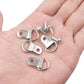 Silver D-ring picture hanger hooks held in hand with mounting screws