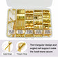 Gold 136-piece picture hanging hook set in divided organizer with weight labels