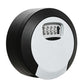 White circular 4-digit combination key lock box with black keypad cover.