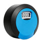Blue circular 4-digit combination key lock box with black keypad cover.