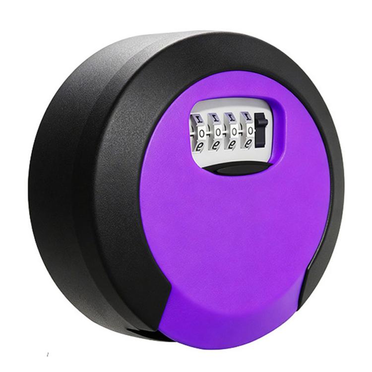 Purple circular 4-digit combination key lock box with black keypad cover.