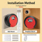 Circular key lock box with wall and peep-hole mounting options, red/black 4-digit keypad.