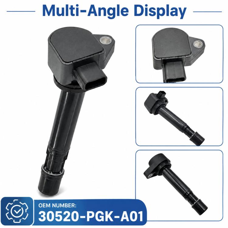 Ignition coil multi-angle view with mounting ear and insulated boot