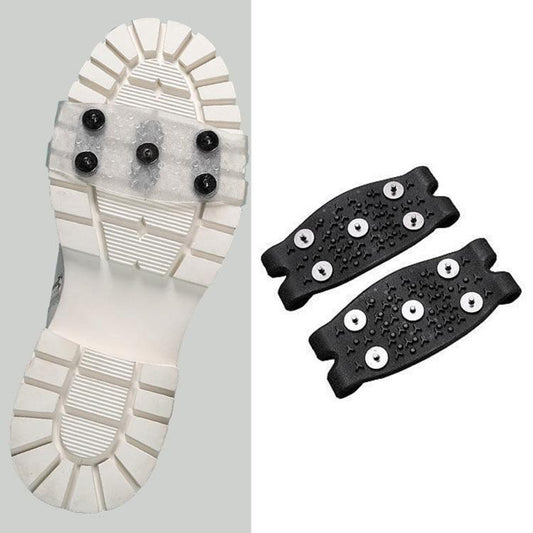 Black ice cleat grippers with 5 metal studs for anti-slip shoe traction