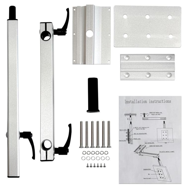Silver rotatable telescopic table leg bracket with mounting plates and screws