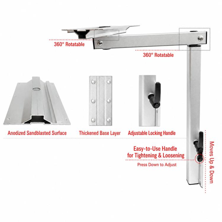 Silver telescopic table leg bracket with locking handle and 360° rotation