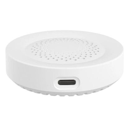 Tuya WiFi smart temperature and humidity sensor, white round top with vent speaker holes