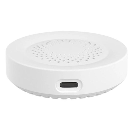 Tuya WiFi smart temperature and humidity sensor, white round top with vent speaker holes