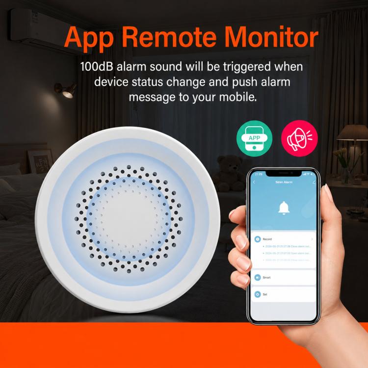 Tuya WiFi smart sensor with top speaker grille, smartphone app remote monitor (alarm)