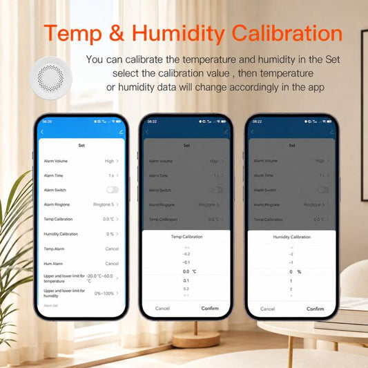 Tuya WiFi sensor with calibration UI on phones: set temperature and humidity calibration