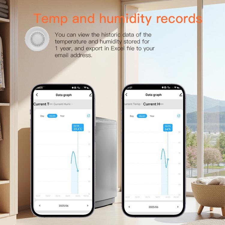 Tuya WiFi smart sensor, phone data graphs for temperature and humidity history export