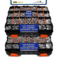 Stainless steel screw, nut, and washer assortment in black organizer with orange accents
