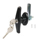 Black zinc alloy T-handle body lock with keys and silver bracket, compact view