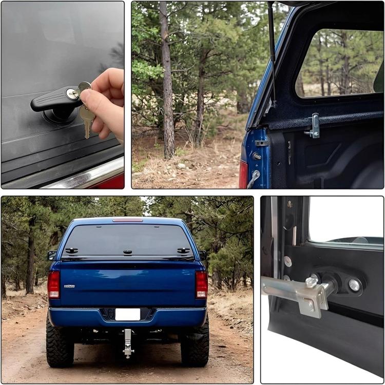 T-handle body lock mounted on a camper car door with keys shown