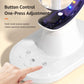 White humidifier with button controls and glowing LED light on top