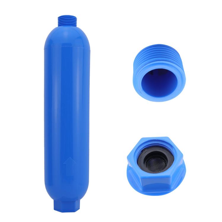 Blue water filter cartridge with blue end cap and inlet screen