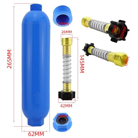 Blue filter cartridge with brass core and measured connector adapters
