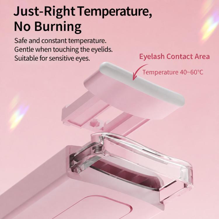 White rechargeable heated eyelash curler with open curved heating bar