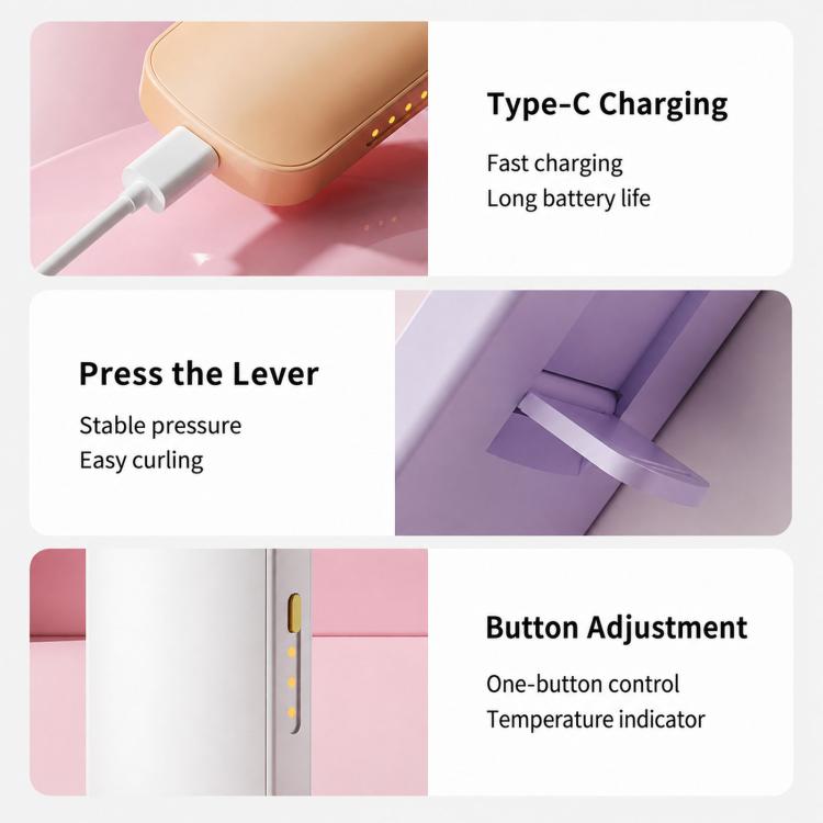 Beige rechargeable heated eyelash curler with lever and indicator window