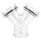 Transparent Y-type drain pipe connector with two inlet ports and tee outlet