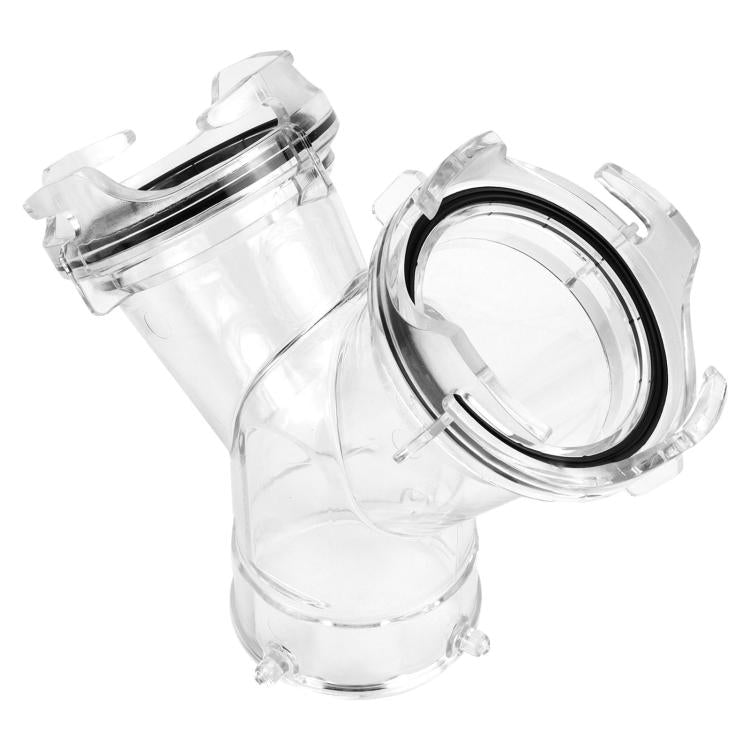 Transparent Y-type RV drain pipe tee connector with round coupling ring detail