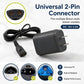 Black shaver charger with US plug, coiled cord, and 2-pin connector