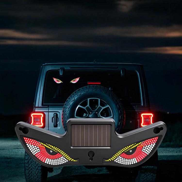 Solar-powered triangular car window decorative light with red LED evil-eye pattern